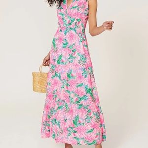 Lilly Pulitzer Womens Destini Maxi Dress Pink Blossom Try Your Zest 00 NWT $228